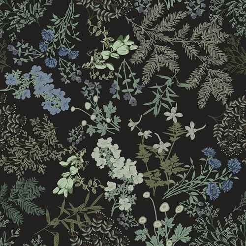 Peel and Stick Wallpaper Black Floral Wallpaper Boho Leaf Contact Paper for Cabinet Vintage Self-Adhesive Removable Wallpaper for Bathroom Bedroom Kitchen Shelf Liner Vinyl 17.3" x 118"
