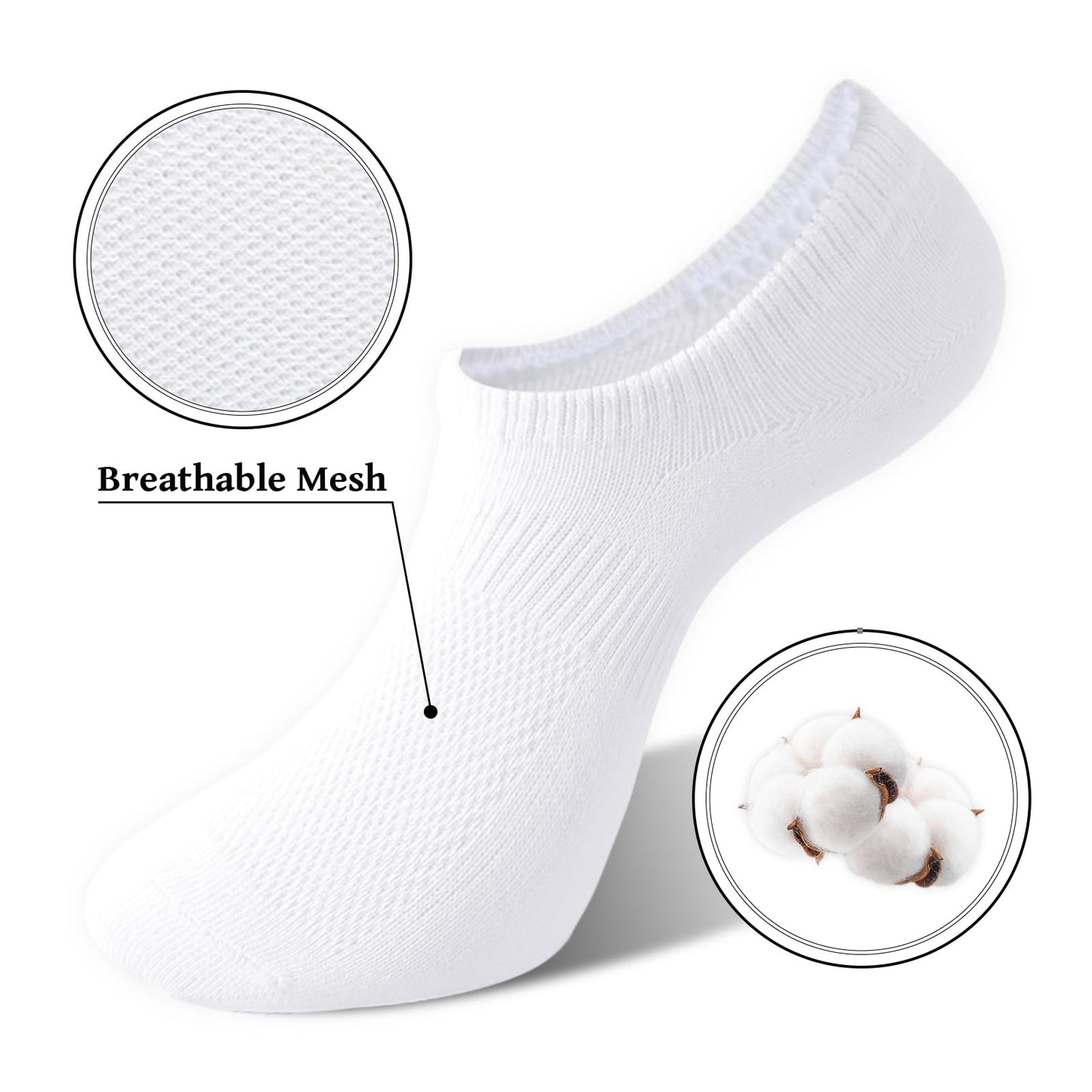 Irisbear Womens No Show Socks Thin Cotton Non Slip Low Cut Socks Black 5-8