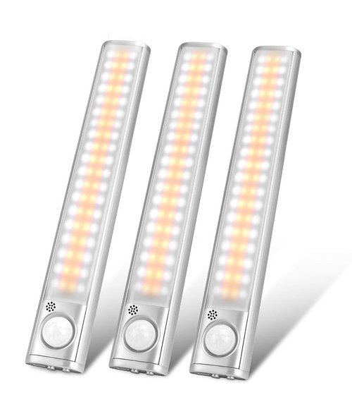 goodland Under Cabinet Lighting 80 LED Closet Light, Motion Sensor Lights Indoor USB Rechargeable Dimmable Stick-on Night Light Bar for Kitchen, Wardrobe, Garage, Stairs, Bedroom (3 Packs)