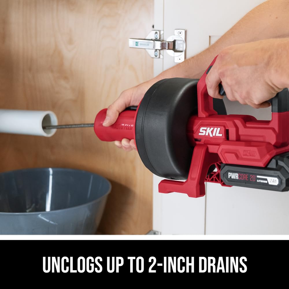 SKIL Power Snake Drain Cleaner Kit including 20V 2.0Ah Lithium Battery & 20V Charger - AU0225D-12