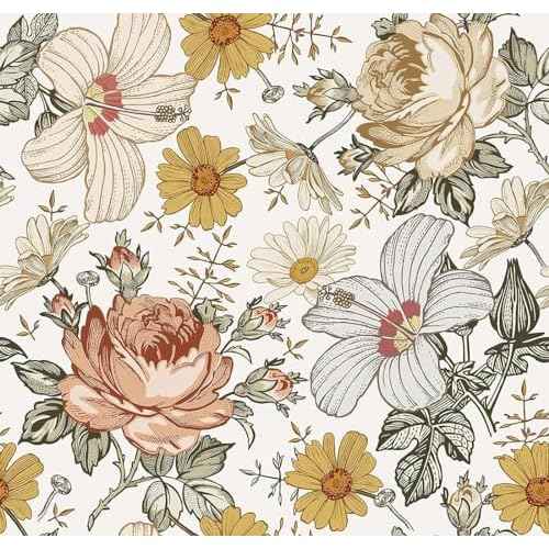 Blooming Wall Multicolor Peony Daisy Peel and Stick Wallpaper Removable Self Adhesive Wall Mural Wall Decor,