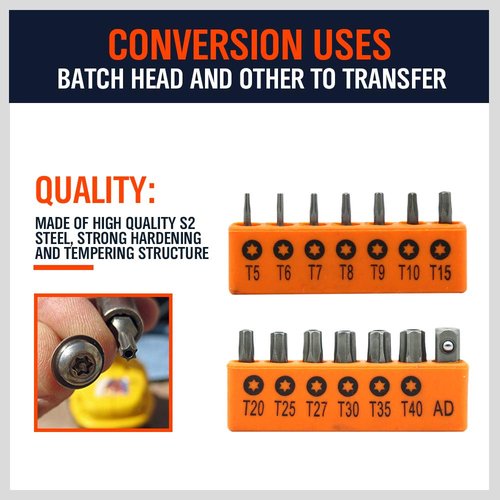 HORUSDY 14-Piece Tamper Resistant Star Bits, S2 Alloy Steel, T5 - T40 Security Torx Bit Set