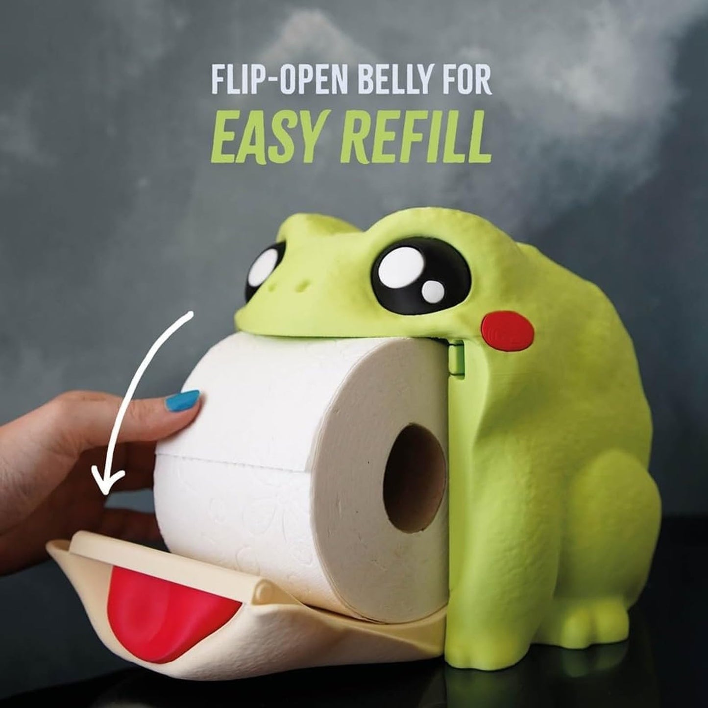 The Frog Toilet Paper Dispenser, 3D Printed Bathroom Toilet Paper Holder with Butt, Funny Interactive Frog Flip Belly Towel Roll Holder Stand for Bathroom and Kitchen (B1, One Size)