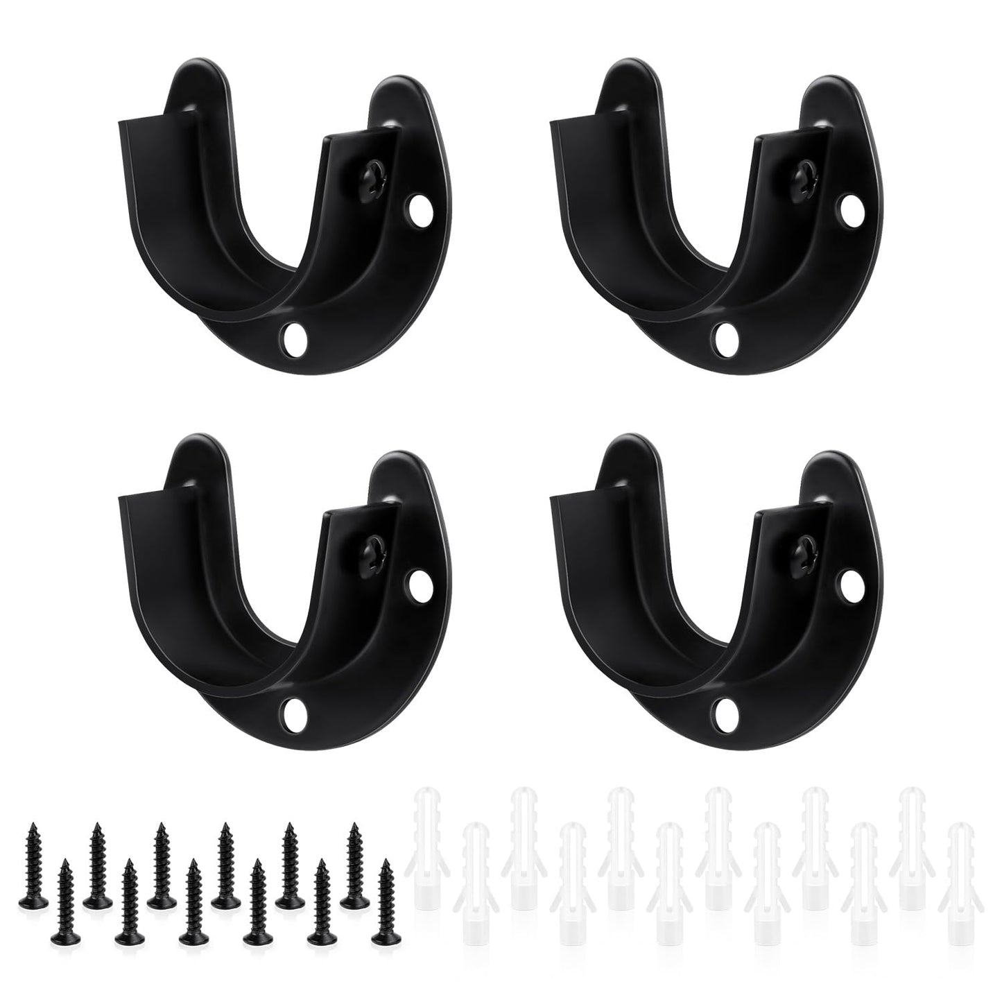 4 Packs Stainless Steel Wardrobe Bracket U-Shaped Rod Socket Flange 1-1/4" Diameter Heavy Duty ClosetBrackets End Supports for Closet Rod with Screws (Black)