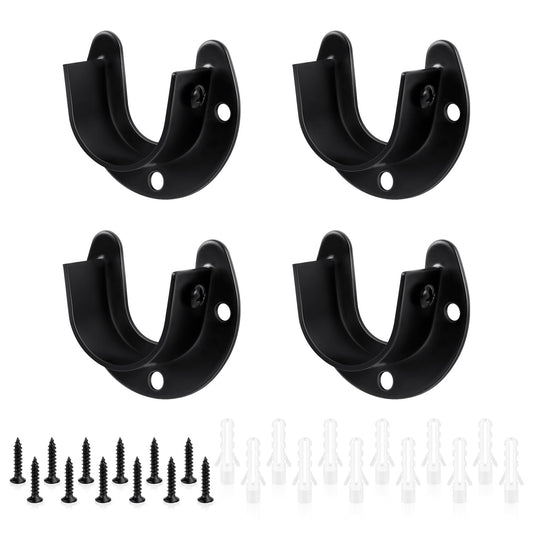 4 Packs Stainless Steel Wardrobe Bracket U-Shaped Rod Socket Flange 1-1/4" Diameter Heavy Duty ClosetBrackets End Supports for Closet Rod with Screws (Black)