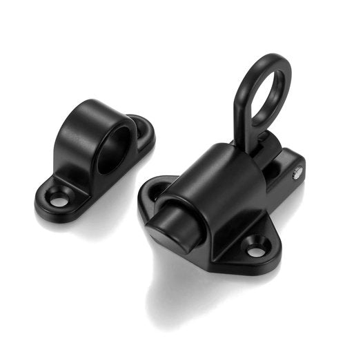 INIRET 2 Packs Self-Closing Latches，Black Spring Door Lock，Resilient Bolt Latch Aluminum Alloy Safety Automatic Spring Barrel Slide Door Lock with Screws,Used for Gate,Window and Cabinet etc