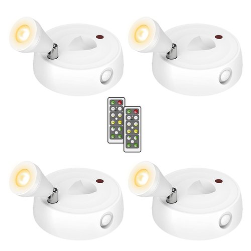 Olafus Spot Lights Indoor 4 Pack, Spotlight Battery Operated, Dimmable LED Accent Light Remote Control, 2700K Warm White Small Uplight Focus Light for Display Painting Picture Artwork Closet