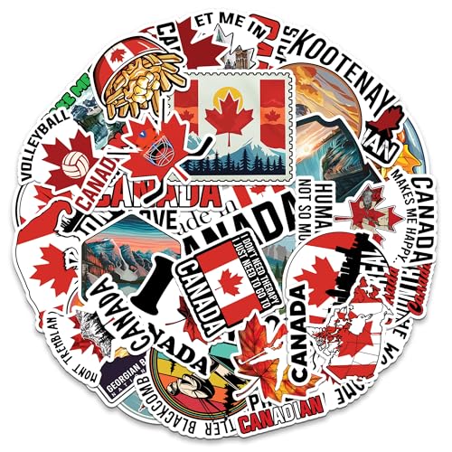 Canada Travel Stickers 50 Pieces Vinyl Waterproof Decal for Laptop Water Bottle Phone Car Window Bike Motorcycle Stakeboard Scrapbook Canadian Vacation Sticker Gifts