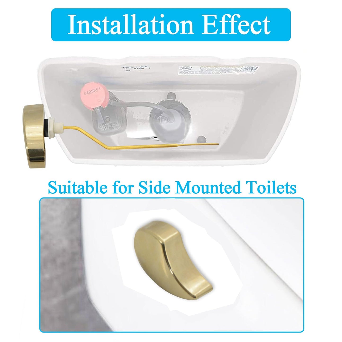 Lychee Light Toilet Cistern Side Flush Lever, Compatible with TOTO WC Flush Handle, Pure Copper Rod Body, Equipped with Hook-Style Chain for Toilet Flush Rod Replacement Part, 1 Piece (PVD Gold)