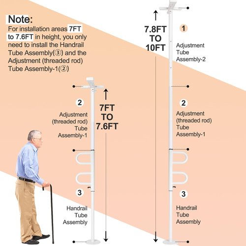 Floor-to-Ceiling Transfer Pole, 7-10 FT Adjustable, No-Drill Tension Mounted Design, Max 300 lbs Capacity, 360° Rotating Non-Slip Grip for Secure Assistance, Use in Bathrooms, Bedrooms & More
