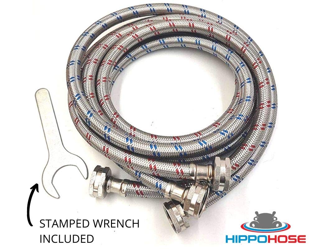 Washing Machine Hoses (4FT) - OCT Connect for Easy & Secure Tightening - Universal Fit to All Wash Machines - (2 Pack) Braided Stainless Steel - Burst Proof Washer Water Supply Line