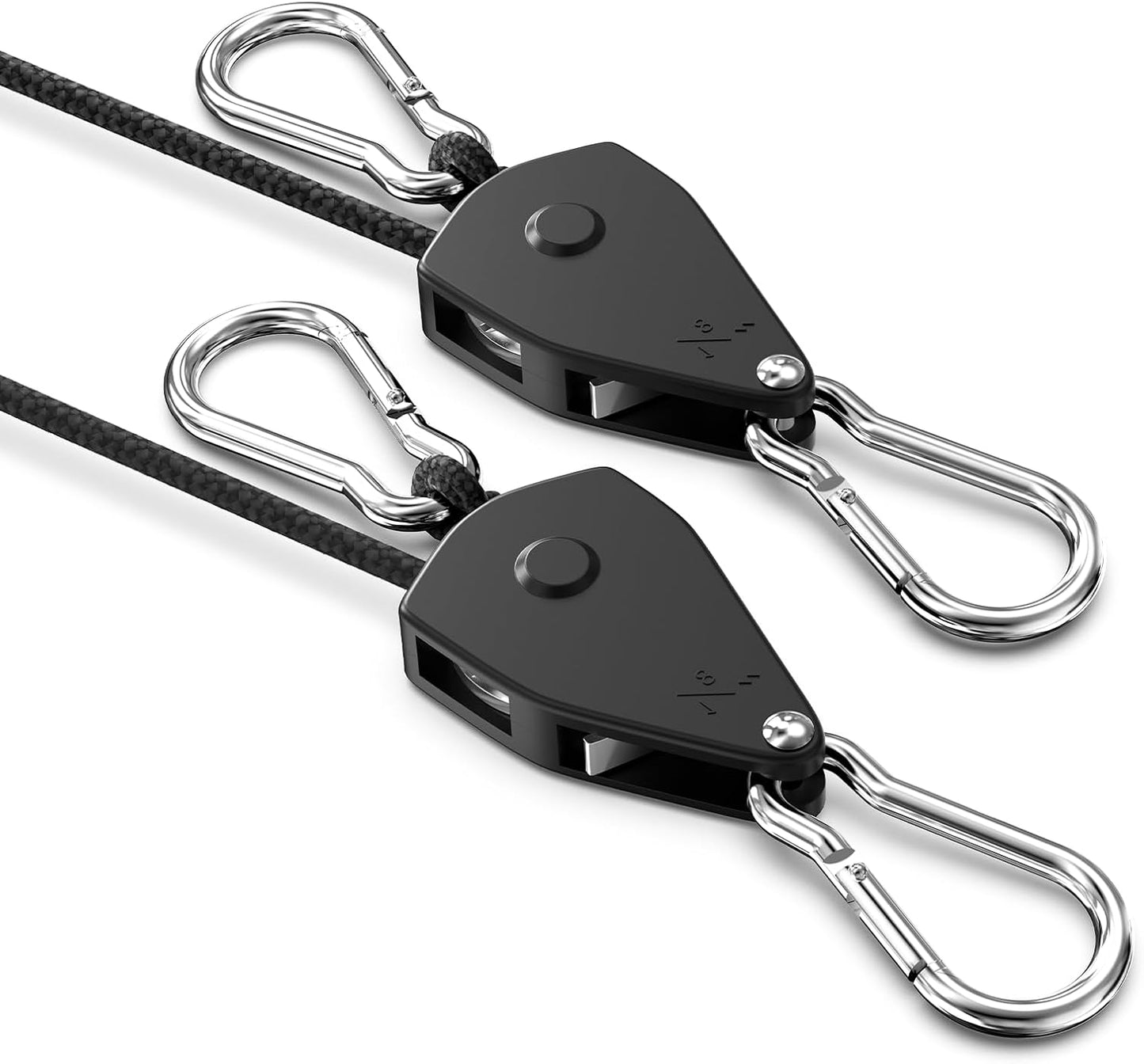 VIPARSPECTRA Retractable Heavy Duty Ratchet Tie Down Straps [4 Pack, 8ft, 75lbs/Pack], Rope Pulley System Rollers with Carabiner Hook for Kayak/Hanging Plants/Grow Light/Tents Various Tie-Down Uses