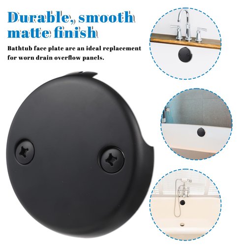 Lnngub Black Tub Overflow Cover 3-1/8" Two Hole Bathtub Overflow Plate with Two Matching Screws Stainless Steel Black Overflows Plate for Tub Most Standard Bathtub Drains