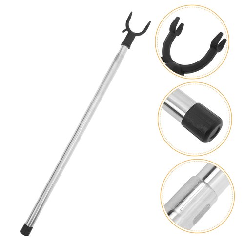 AKOOSY Telescopic Stainless Steel Clothes Pole with Adjustable Hook High Reach Garment Hanger for Closet Laundry and Curtains Flexible Antislip Fork Design Easy to Clean Steel Support Rod