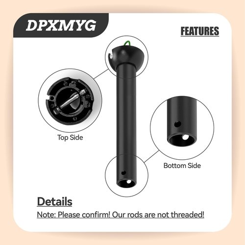 DPXMYG 10 inch Black Ceiling Fan Downrod with Ball Head, Downrod for Ceiling Fan, 1 inch Outside Diameter, Suitable for a Wide Range of Fans (with Ball Head, Not Threaded)