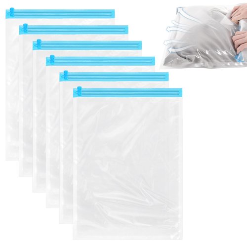 6 Packs Reusable Vacuum Bags for Travel, 50 X 35cm/19.7x13.8inch Roll-up Storage Bag Travel Compression Bag Space Saver Bags for Suitcases Taveling Bedding(No Pump Or Vacuum Needed)