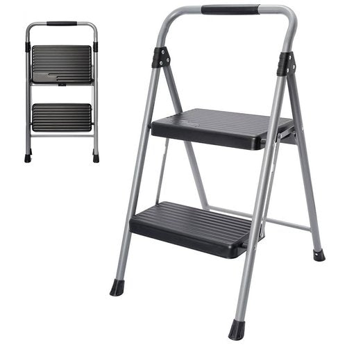 Foldable 2-Step Ladder,Steel Large Platform for Adults,Portable Small Folding Step Stool with Handle and Wide Anti-Slip Pedal,Safety Design for Home & Work & Indoor &Outdoor & Kitchen