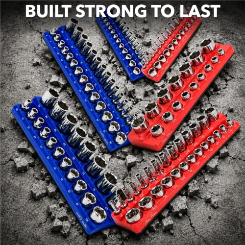 Bates Choice 6-Pack Magnetic Socket Organizer Set, 1/4, 3/8 & 1/2 in Drive (Red & Blue) — 143 Slots