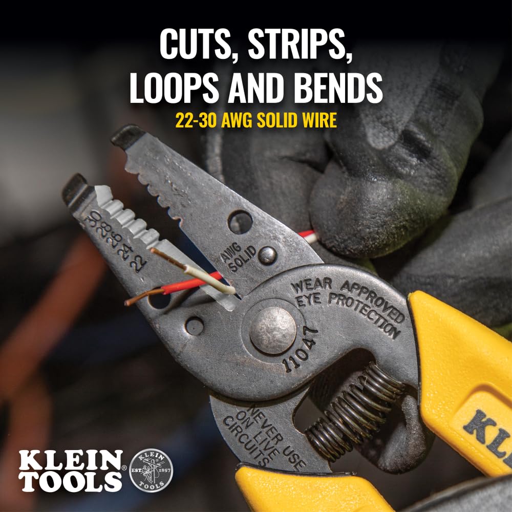 Klein Tools 11047 Wire Stripper / Cutter, Made in USA, Compact, Lightweight, Hardened Steel, Precision Ground, for Stranded and Solid Wires