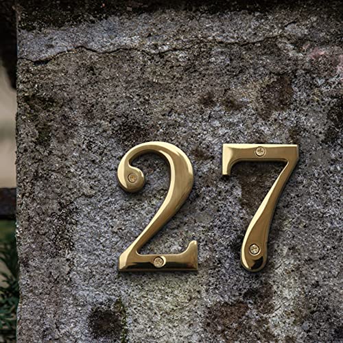 HASWARE Brass House Number Sign 4 Inch Modern Curvy Address Plaque with Screws - Brass Finish