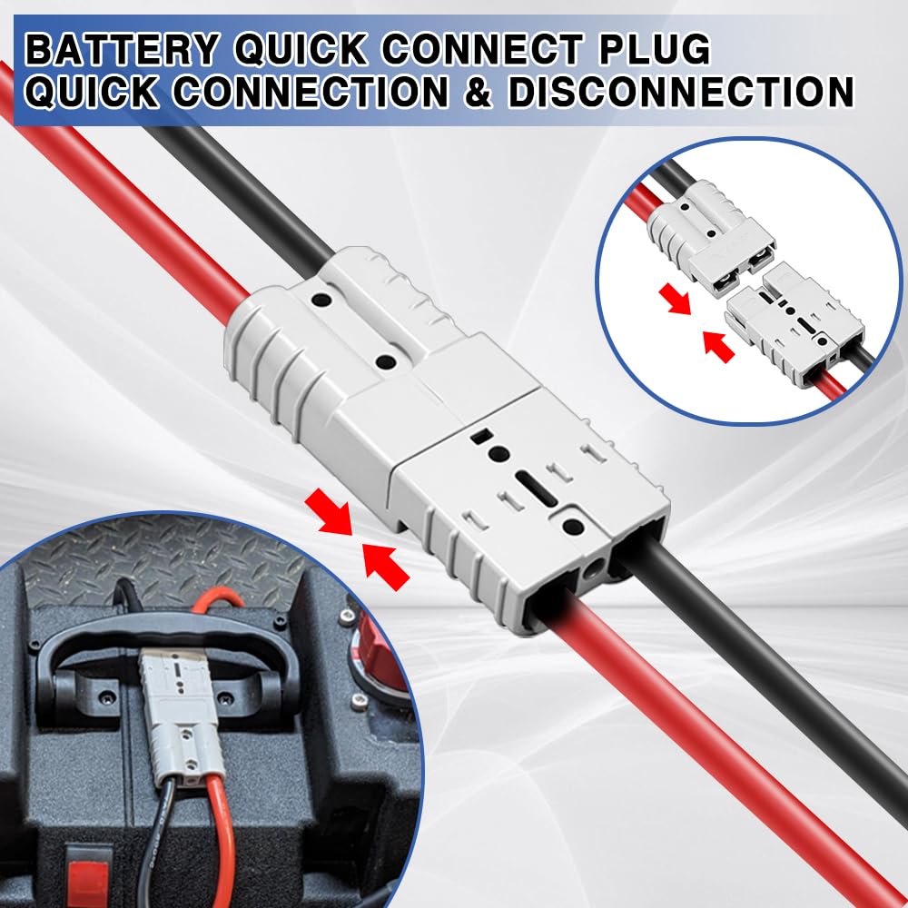 2 Pcs Battery Quick Connector, Anderson Connector 50A Kit, Plug 8 Guage 1.64ft Cables, 50A Battery Quick Connector, Anderson Connectors for Battery Cars, Sightseeing Cars, Tractors, Motors