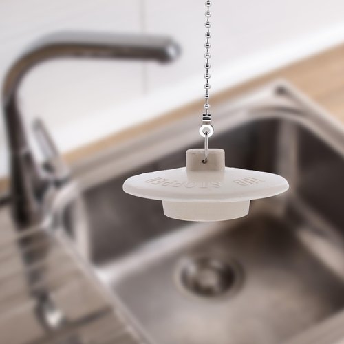 2 Pcs Tub Stopper, Rubber Bathtub Drain Stoppers Plug with Stainless Steel Beaded Chain Premium Bathroom Bath Plug Fits for 1.5" to 2" Kitchen Sink, Bathroom, Bathtub （White）