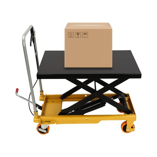Hydraulic Lift Table Cart, 500lbs Capacity Scissor Lift Table with 4 Wheels, Manual Hydraulic Scissor Cart for Material Handling and Transportation, Adjustable Height