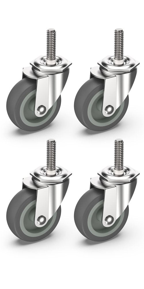 HOLKIE Caster Wheels 3 inch with No Brake Stem Casters, 3/8" -16 x 1-1/2" (Stem Diameter 3/8", Stem Length 1-1/2") Threaded Swivel Casters Set of 4 Heavy Duty Castors Grey
