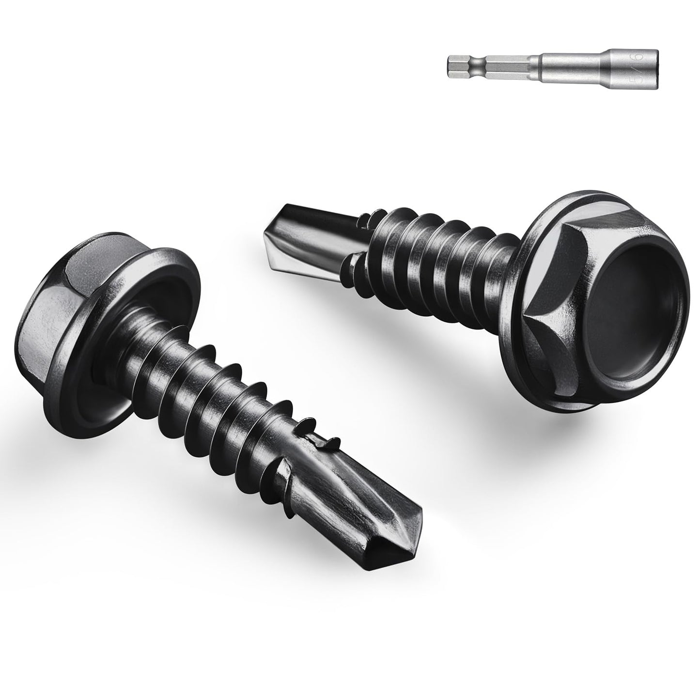 BNUOK #10 x 3/4 Inch Self Drilling Screws, (58pcs) 0.5 lbs Black Self Tapping Screws for Metal, 410 Stainless Steel Hex Washer Head Sheet Metal Screws