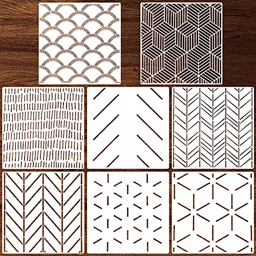 8 Pieces 12 x 12 Inch Herringbone Geometric Wall Modern Stencils Decor Reusable Film Decorative for Painting, Walls, Pattern (Simple Style)