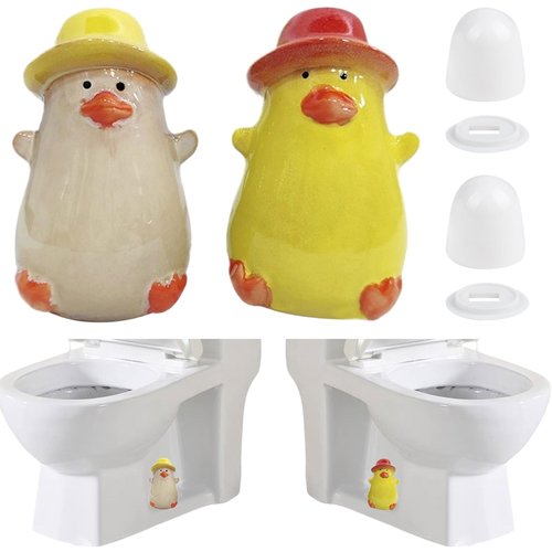 4 Pack Toilet Bolt Covers with 2 Pack Cute Duck Ceramic Toilet Bolt Caps and 2 Pack Universal Screw Covers Caps, LIKEYO Decorative Fun Bathroom Decor Replacement Parts