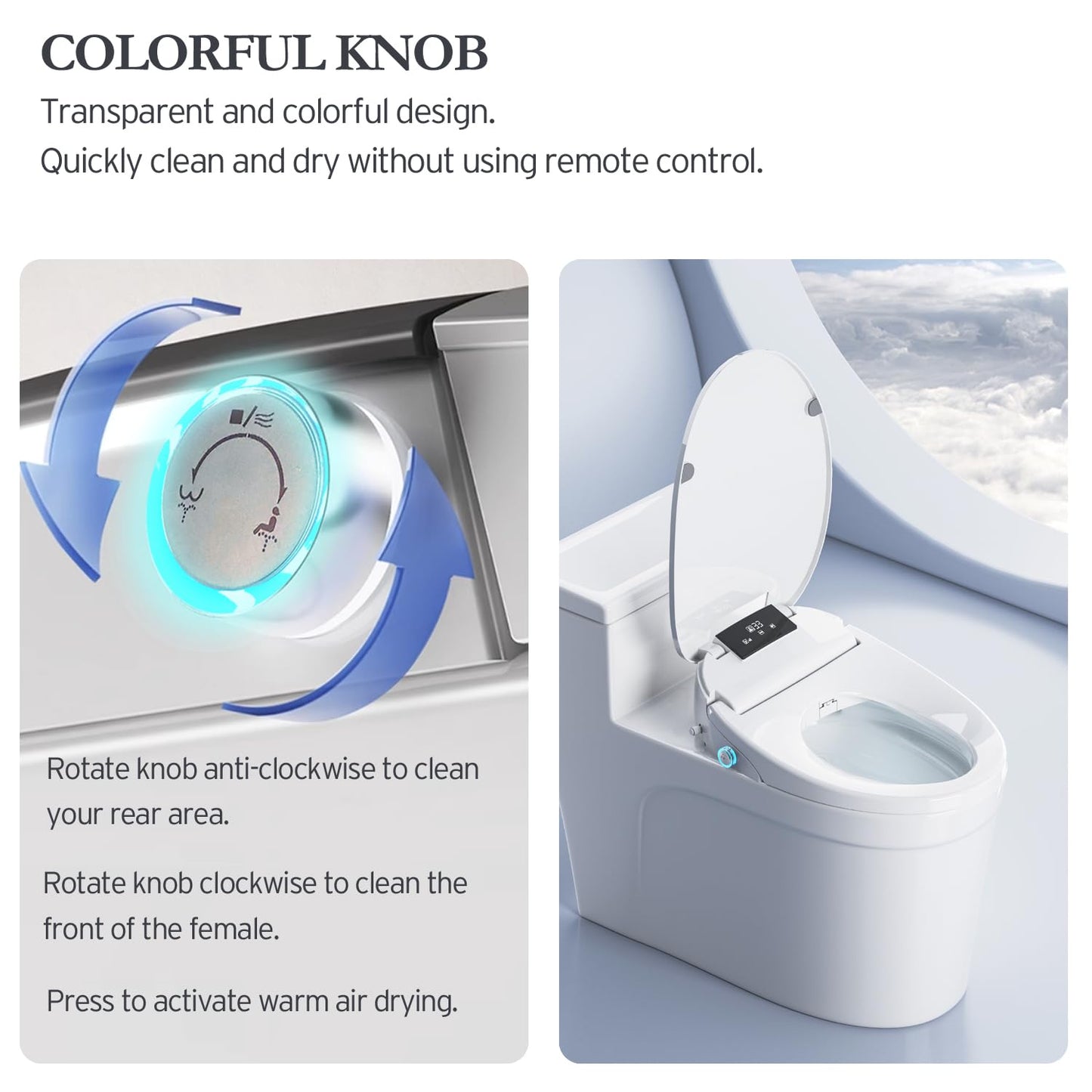 XCQQ Electric Bidet Toilet Seat with Remote, Heated Toilet Seat, Instant Warm Water, Warm Air Dryer, Rear & Feminine with Oscillating Cleansing, Night Light, Slow Close Lid, LED Display - Elongated