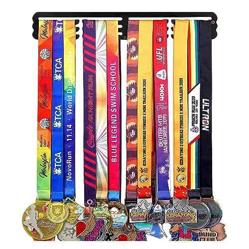 Goutoports Medal Hanger Display Rack - Personalized Award Ribbon Organizer for Sports Race Runner Gymnastics Plaques Hanger for Wall Mount Hold Up 60 Medal for Athlete - Never Give Up