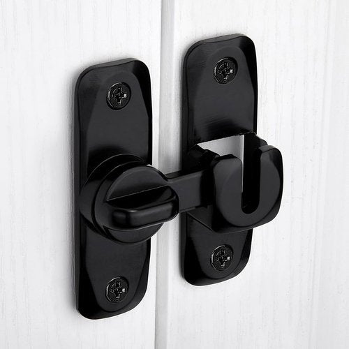 INIRET Barn Door Latches,90/180 Degree Gate Lock,Zinc Alloy Right Angle Door Lock Latch,Flip Gate Latches Hardware,Door Security Sliding Door Latch Lock fo Cabinets,Bathroom,Barn Door (Black_1 Pack)