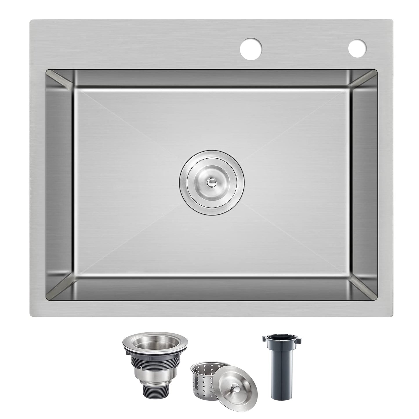 MENATT 24 Inch Drop-in Kitchen Sink, 304 Stainless Steel Topmount Handmade Residential Sink, Single Bowl Workstation Sink with Drain Kit (Brushed), 24"x18"x9"
