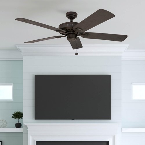 Honeywell Ceiling Fans Belmar 52 Inch Ceiling Fan Without Light, Outdoor Ceiling Fan with Pull Chain, Tri-Mount Traditional 5 Blade Design, ETL Wet Rated, Bronze (50199-01)
