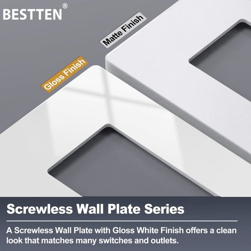 BESTTEN 2 Gang Screwless Wall Plate, 10 Pack, USWP4 Off White Series, Decorative Outlet Cover, H4.69” x W4.73”, Light Switch Cover, Double Gang Receptacle Face Plate