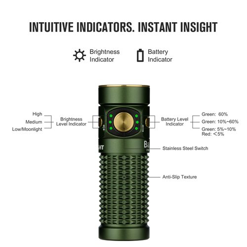 OLIGHT Baton4 Rechargeable EDC Flashlight, LED Pocket Light 1300 Lumens with Magnetic Charging Cable, Powerful Bright IPX8 Waterproof for Home, Camping and Emergencies (OD Green)