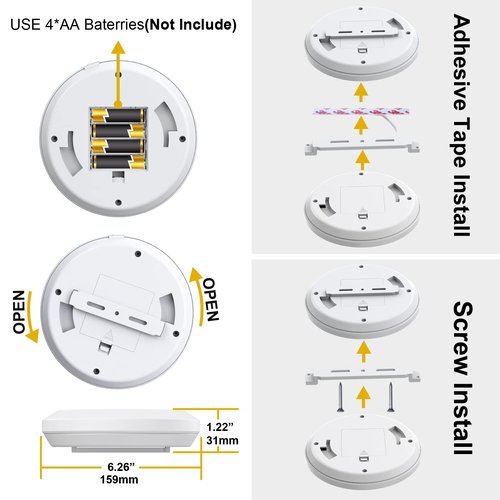 Awanber Motion Sensor Battery Operated LED Lights Indoor 210LM 3000K for Closet, Stair, Laundryroom, Stairwell, Hallway, Shed, Kitchen Cabinet - Warm White (2 Pack)