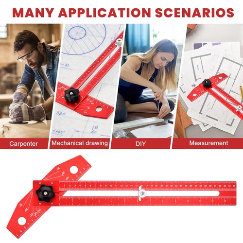 Woodworking Scriber Marking Line Ruler, 13.7"/35cm Adjustable T-Square Ruler with Dual Imperial/Metric Scales, Aluminum Alloy Sliding Square Ruler for Measure Angles, Position, Draw Lines