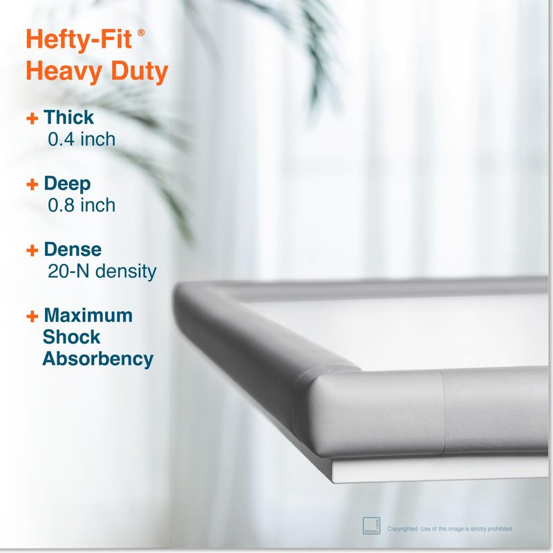 Roving Cove HeftyFit Corner Protector for Baby (16 Large Corners), Heavy-Duty Soft Rubber Foam Furniture Corner Bumper Guards, 3M Adhesive Pre-Taped, Stone Grey