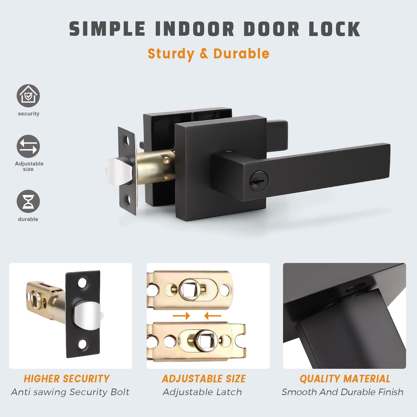 KNOBWELL Exterior Door Handle Heavy Duty Keyed Entry Door Lever Set(Not Keyed Alike) Entrance Handleset, Matte Black Finish, Left or Right Handing Door Handle 2.13 lb One Lever