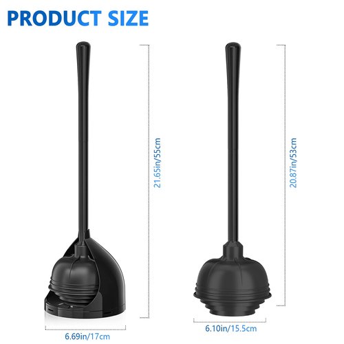 uptronic 2 Pack Toilet Plunger with Holder, Unique Plunger with All-Angle Design, Plungers for Bathroom for 5.7-inch Toilet Drain, Toilet Plunger Heavy Duty-Black