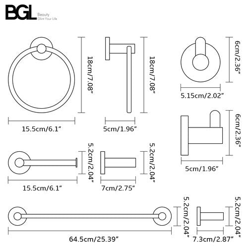 BGL Bathroom Accessory Set Brushed Nickel 4-Pieces Bathroom Towel Rack 24 Inches Adjustable Bathroom Hardware Set