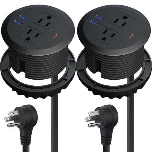 MAZZGOFOR 2pcs Desktop Power Grommet 3 Inch,PD30W USB C Desk Fast Charging Station,3 USB Ports,Flush Mounted for 3-1/8" Desk Grommet Holes,Round Recessed Power Outlet,ETL-Certified,6.3 ft Cord,Black
