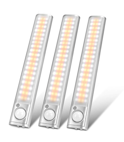 goodland Under Cabinet Lighting 80 LED Closet Light, Motion Sensor Lights Indoor USB Rechargeable Dimmable Stick-on Night Light Bar for Kitchen, Wardrobe, Garage, Stairs, Bedroom (3 Packs)