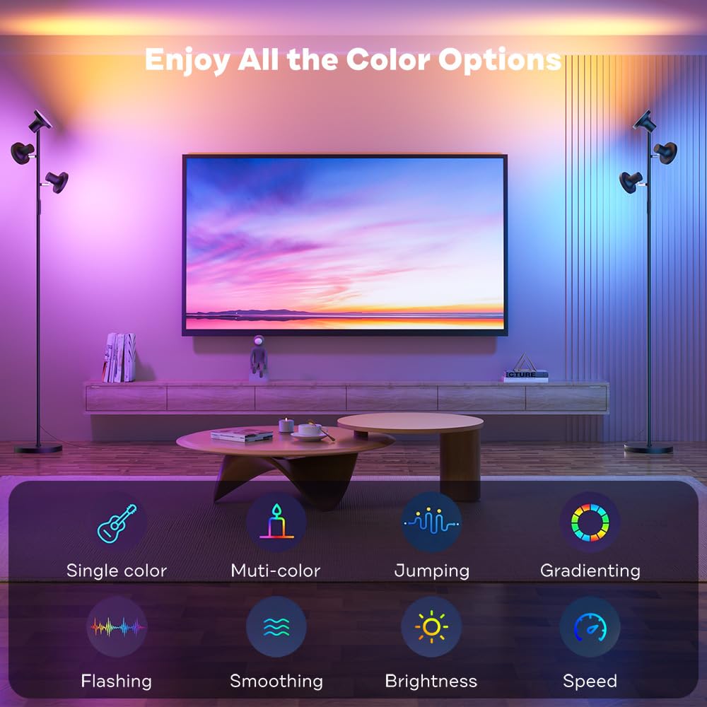 SIBRILLE RGB Floor Lamp, 36W Bright LED Standing Lamp with 3 Swivel Lights, Color Changing Tree Tall Lamp with Remote, Stepless Dimmable Modern Floor Lamps for Living Room, Bedroom, Gaming Room,Office