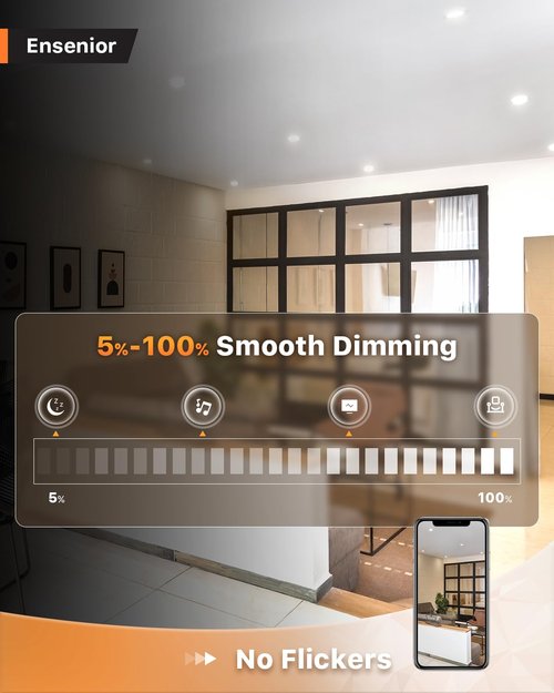 Ensenior 24 Pack 6 Inch LED Recessed Ceiling Light, Dimmable, 2700K-5000K 5CCT, 1200LM 12W 120V, High Brightness Canless Wafer Downlight - ETL&FCC&IC