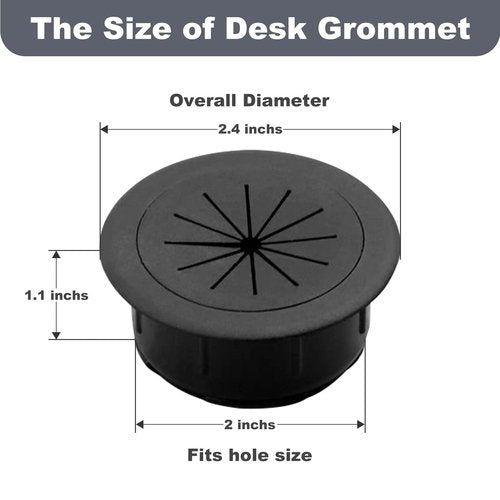 AACGIN [2 Pack] Desk Grommet 2 Inch Flexible Hole Cover for Cables Equipment Wiring Management Cord for Home & Office Table Cables - Black