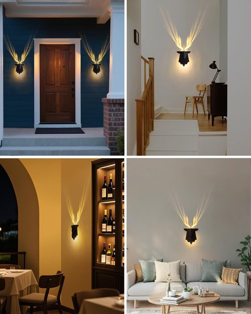 Fuloon Antler Night Light with Remote Control, Adjustable Deer Wall Lamp Battery Operated and Removable Charging for Bedroom, Living Room, Hallway 1PC
